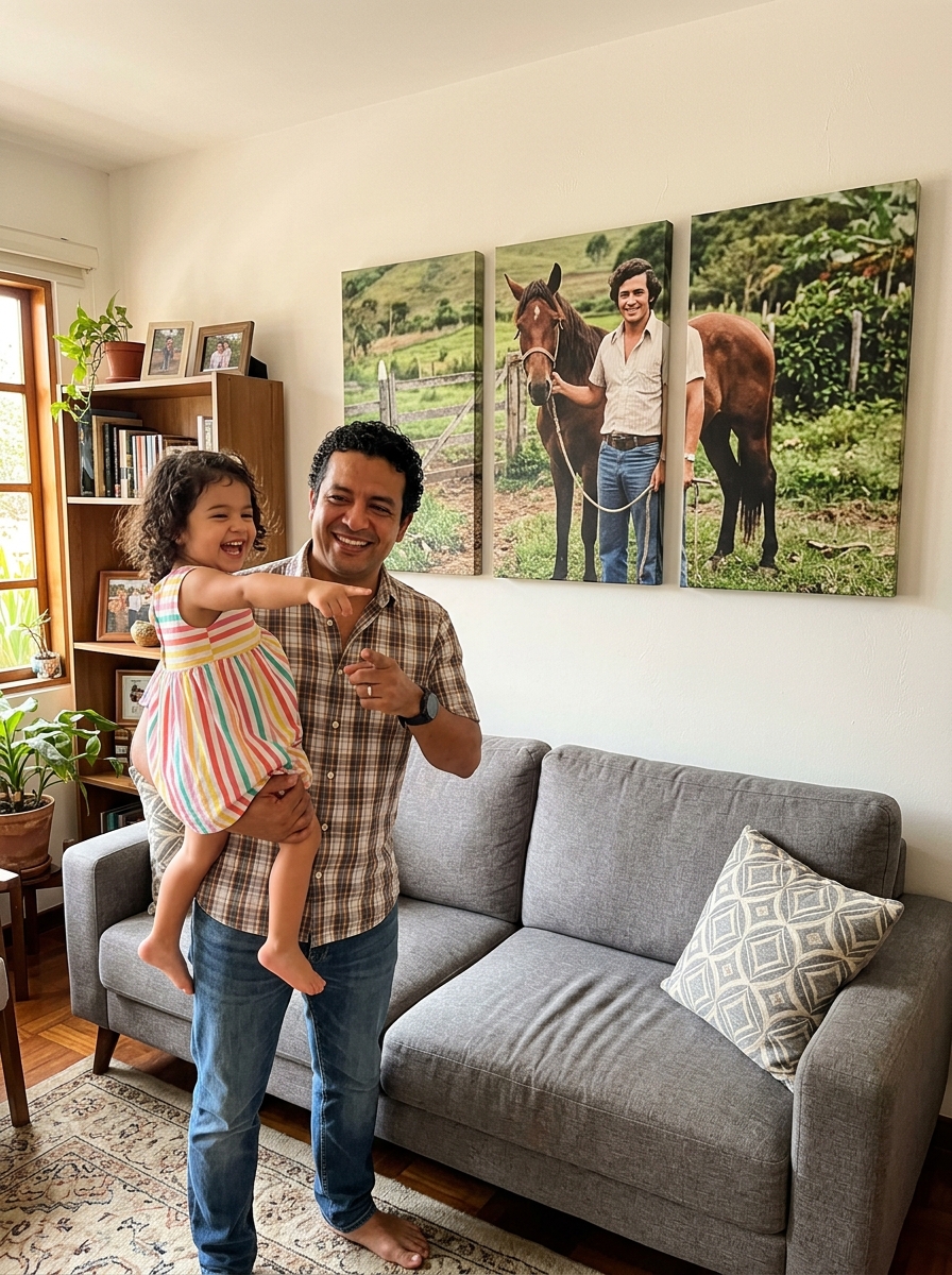 Papá e hija con cuadro